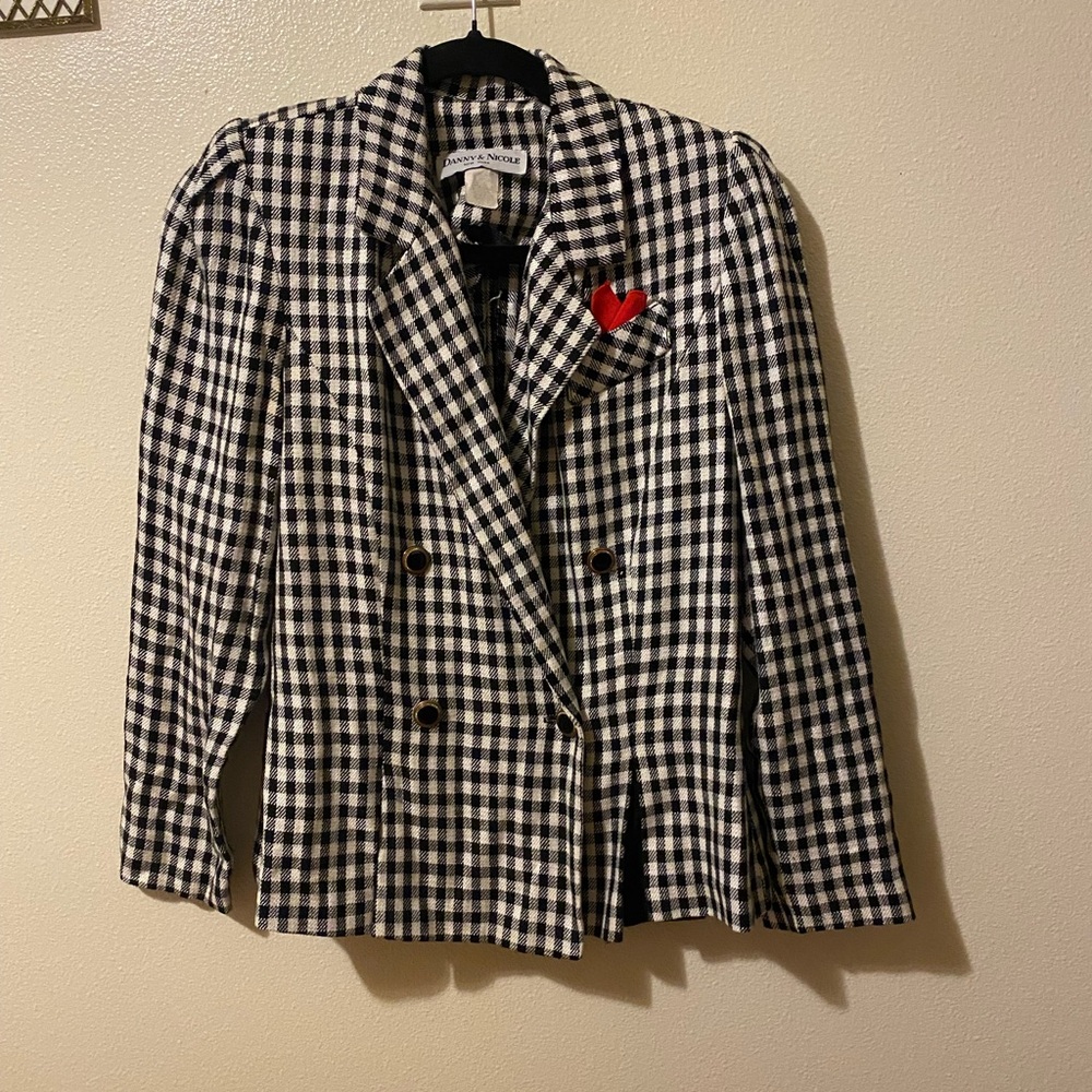 Danny &  Nicole Black & White Gingham Double-Breasted Blazer